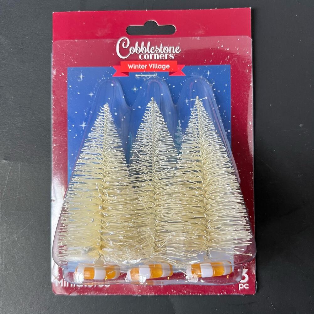 Cobblestone Corner Winter Village Bottle Brush Tree Set Of 3 New